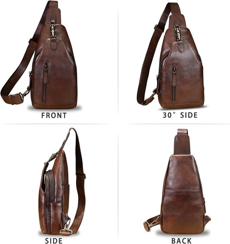LRTO Genuine Leather Sling Bag for Men and Women Real Leather Shoulder Crossbody Bag Chest Bag Sling Backpack Purse - Image 4